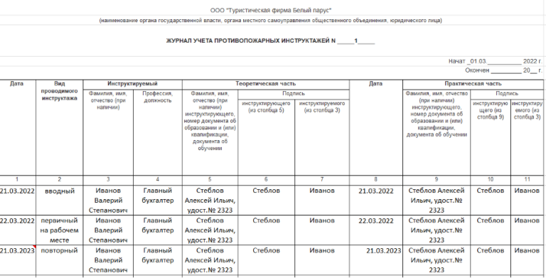 Новый журнал по пожарной безопасности 2022 образец